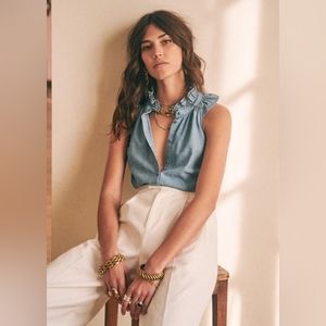 Sezane Charlotte chambray sleeveless blouse, size 36 (us 4)